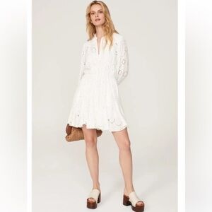 Maje Rapala White Embroidered Long Sleeve Mini Dress Women's Size FR 34